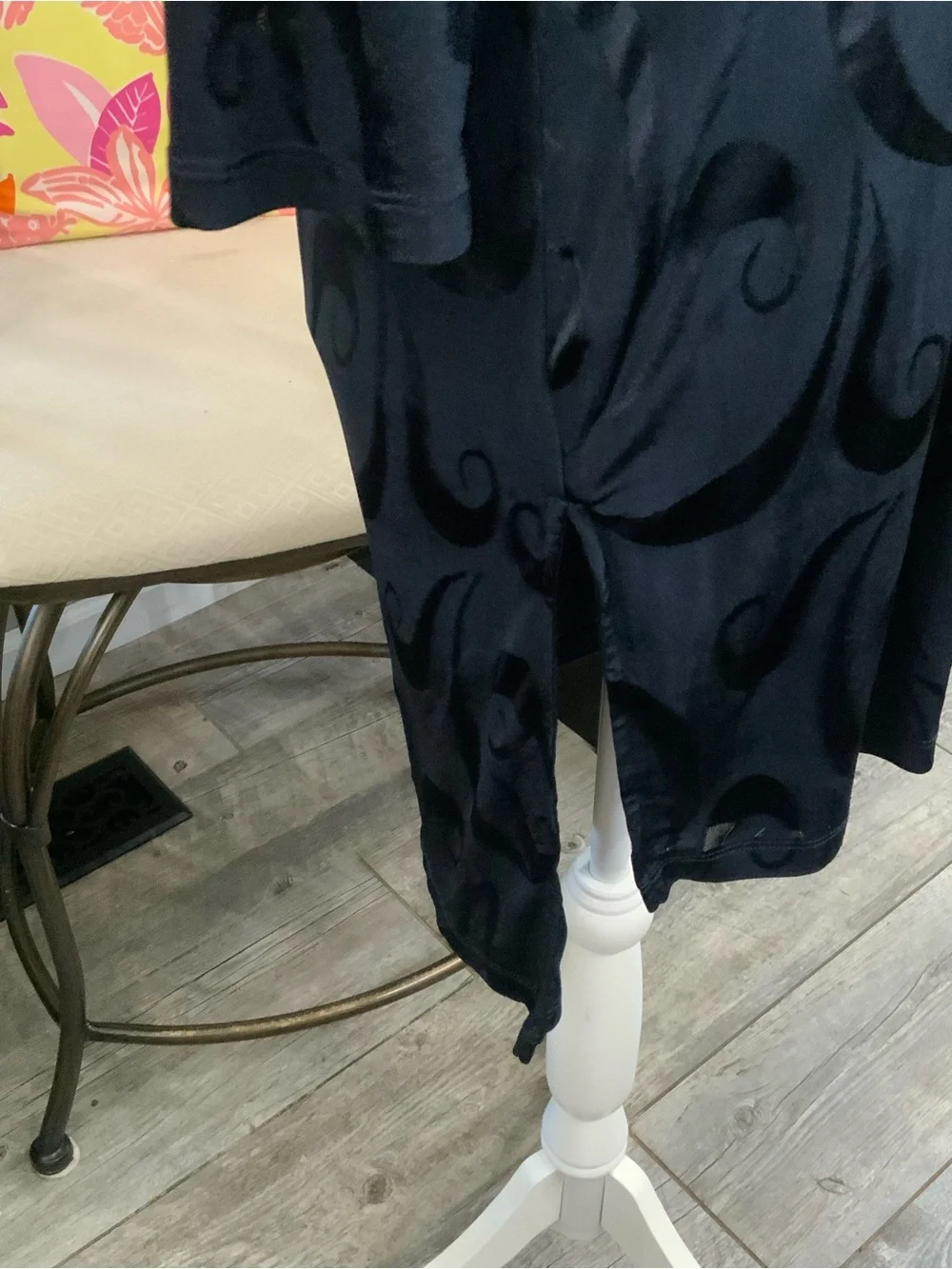 Chico’s Liquid Knit 3/4 Sleeve Tunic Top Black Size Small 4/6 Stretch Side Slit